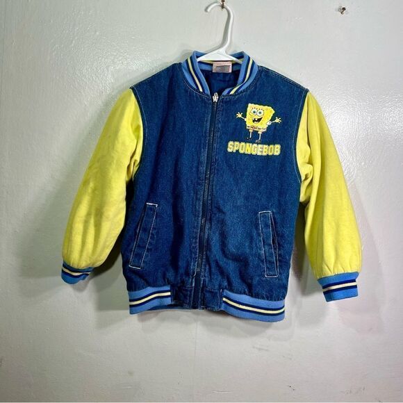 Nickelodeon SpongeBob youth size 8/10 denim graphic zip up jacket - Picture 2 of 8
